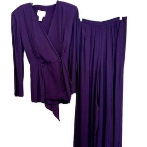 Vintage Lois Snyder Dani Max 2 Pc Purple Wide Leg Pant Suit Union USA Made Sz 8